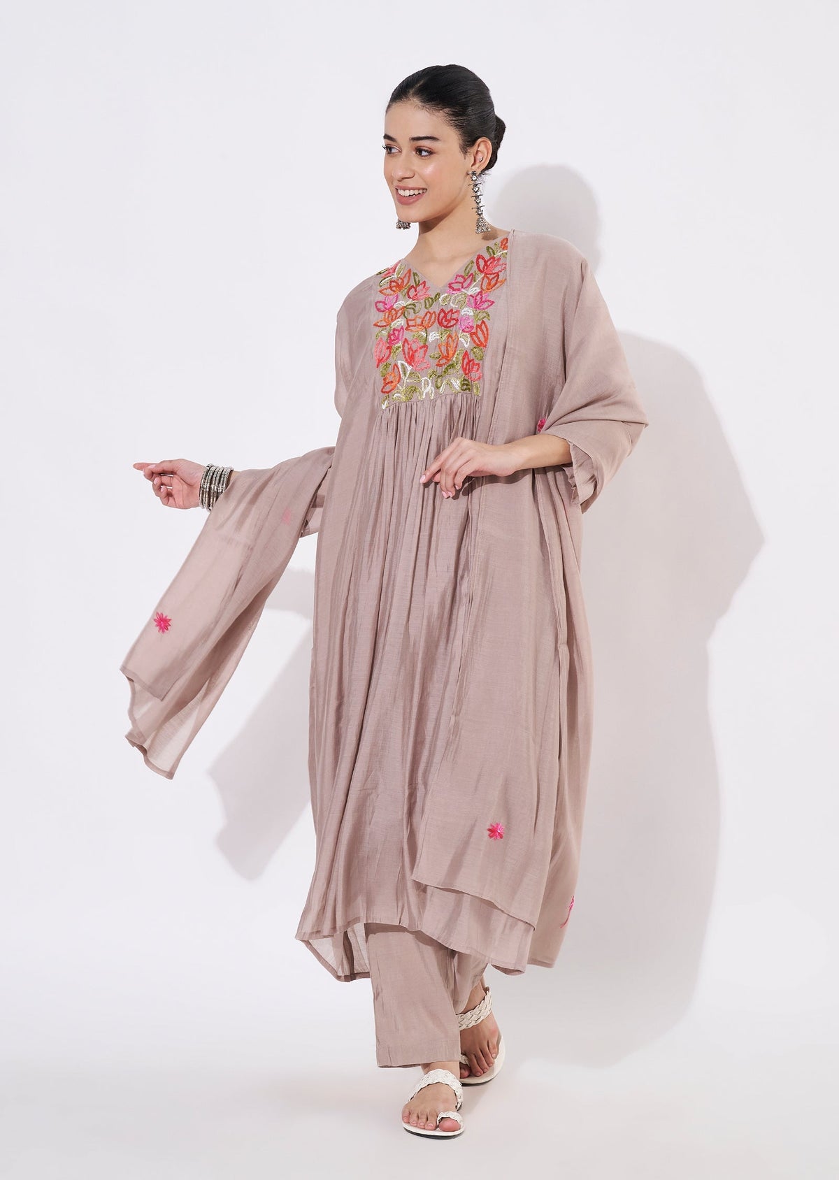 Light Grey Mul Chanderi Anarkali Suit