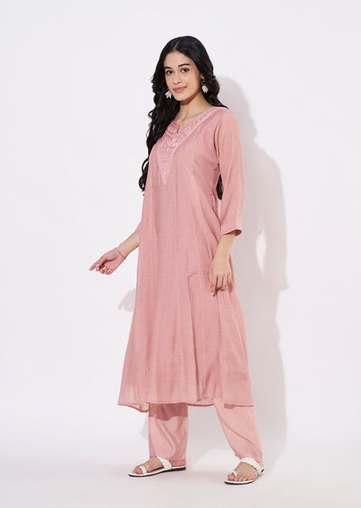Onion Pink Gold Fusion wear kurti