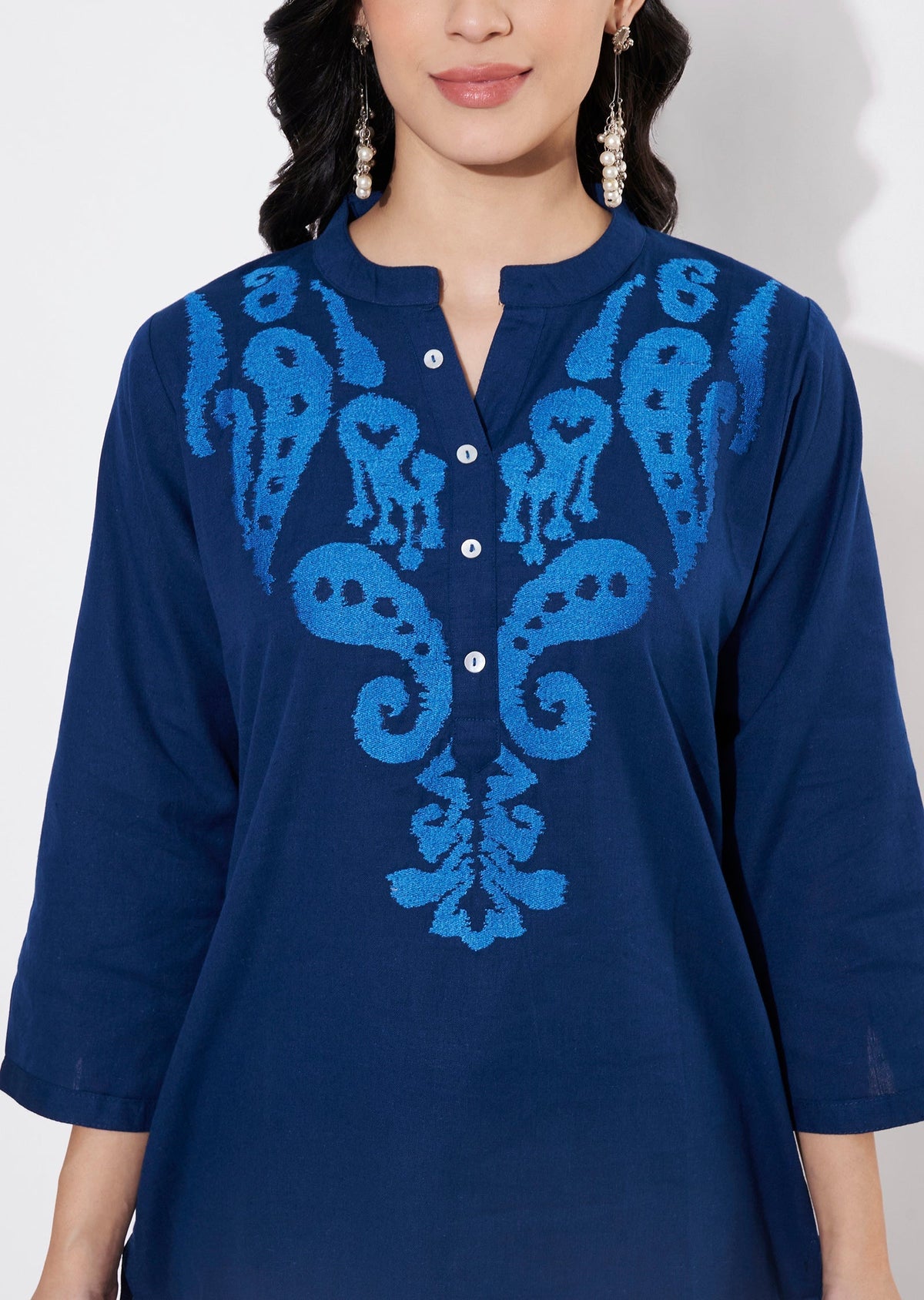 Ink Blue Cotton Fusion wear kurti