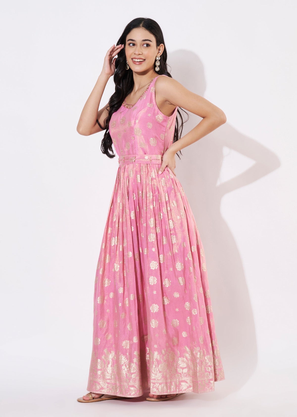 Pink Tissue Long Kurti