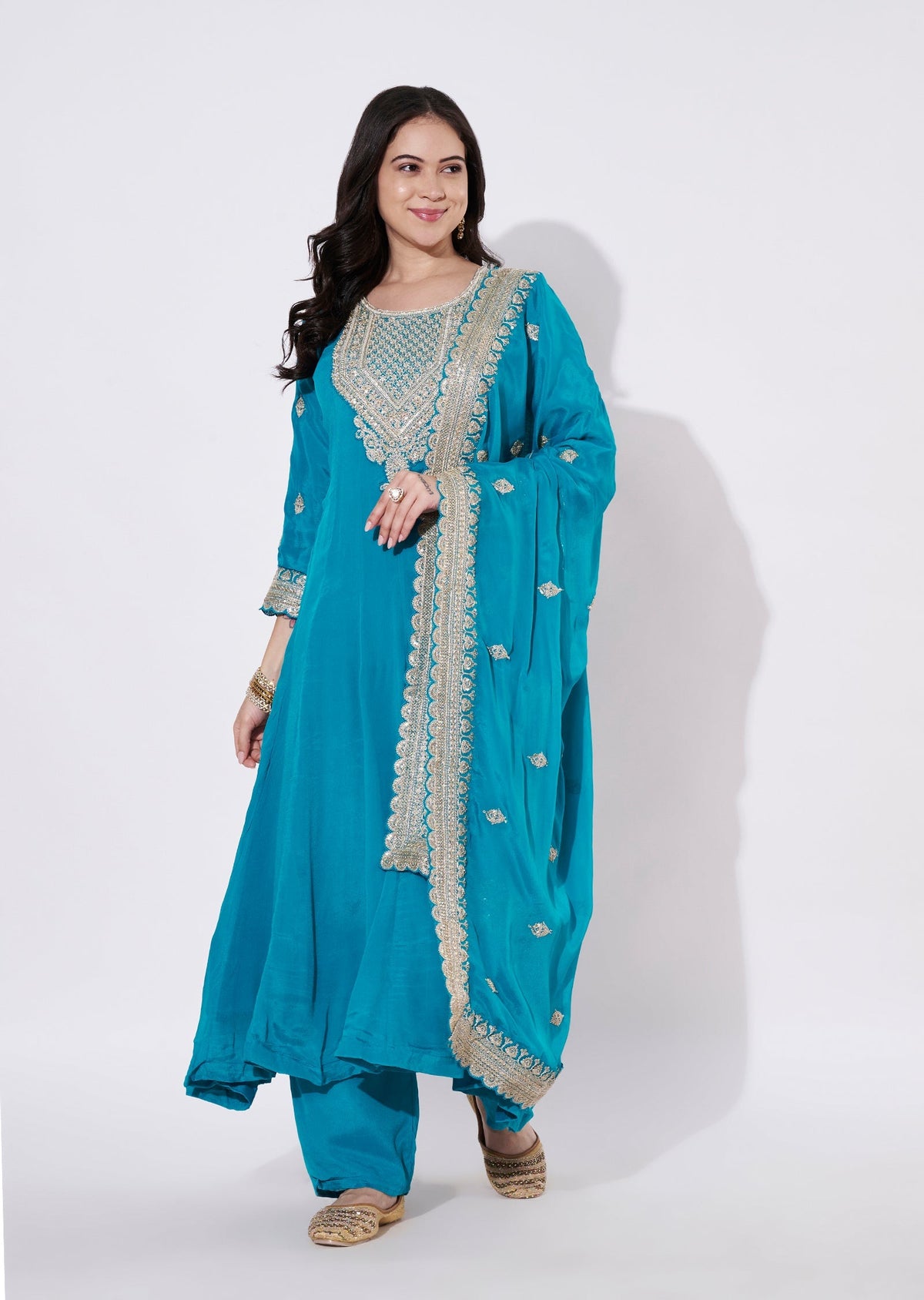 Rama Blue Chinnon Anarkali Suit