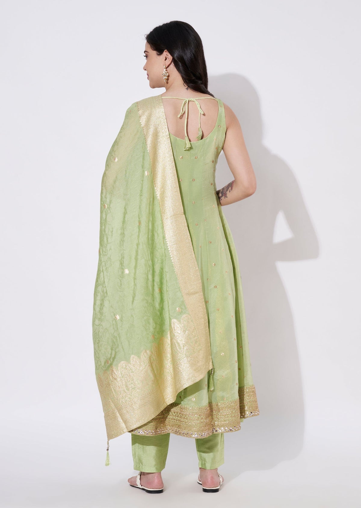 Light Green Tissue Anarkali Suit