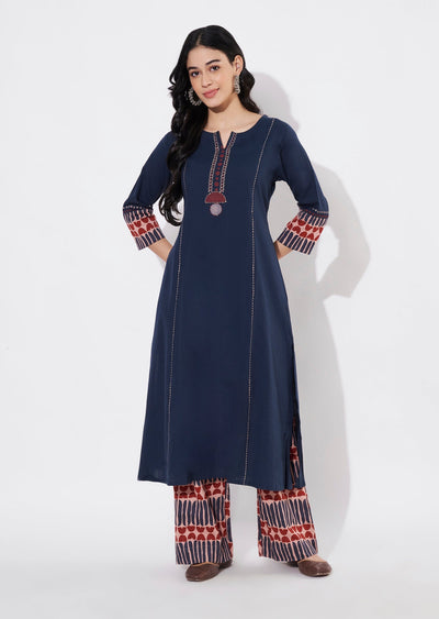 Navy Blue Cotton Fusion wear kurti