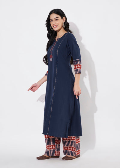 Navy Blue Cotton Fusion wear kurti
