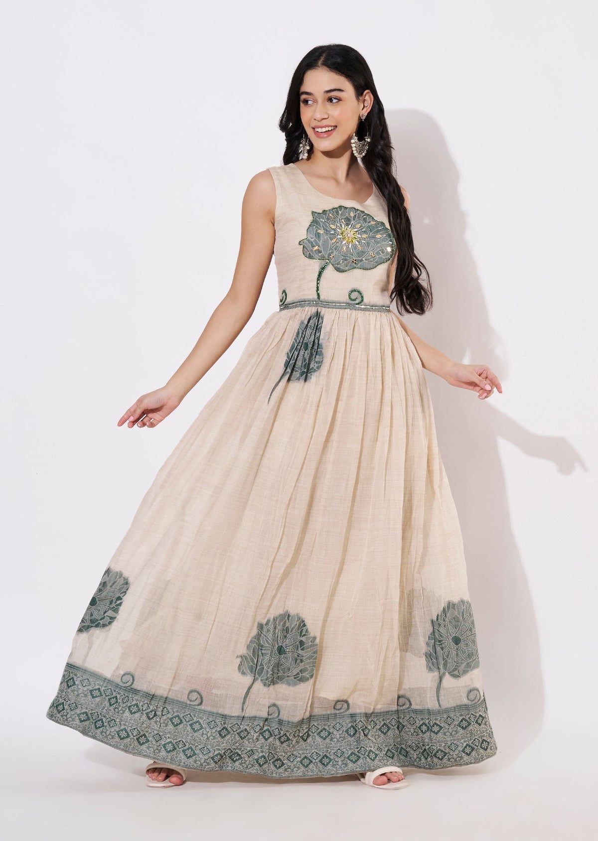 Green Chanderi Long Kurti