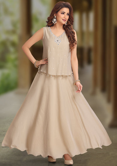 Beige Muslin Long kurti