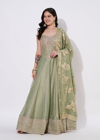 Light Green Tissue Anarkali Suit