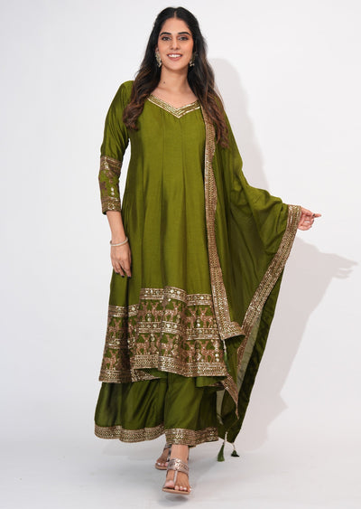 Mehndi Green Silk Anarkali Suit