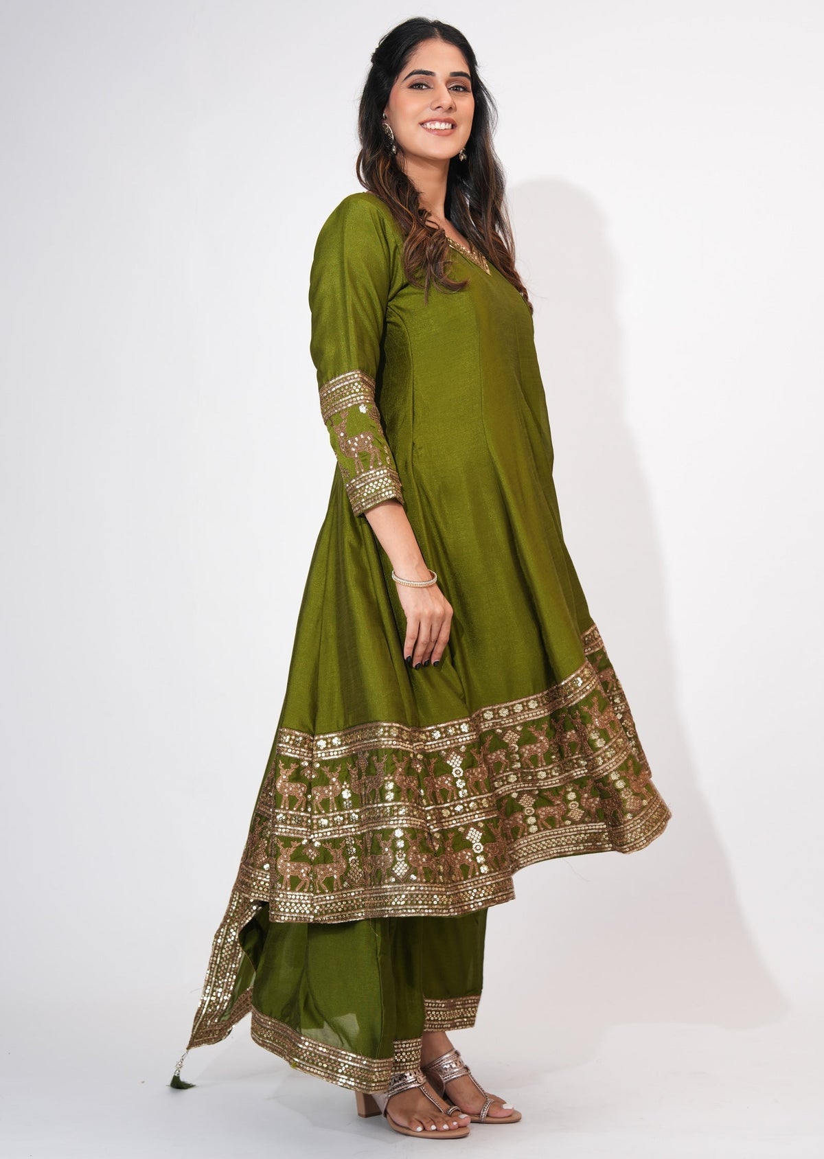 Mehndi Green Silk Anarkali Suit