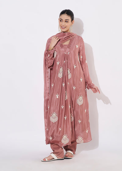 Onion Pink Silk Anarkali Suit