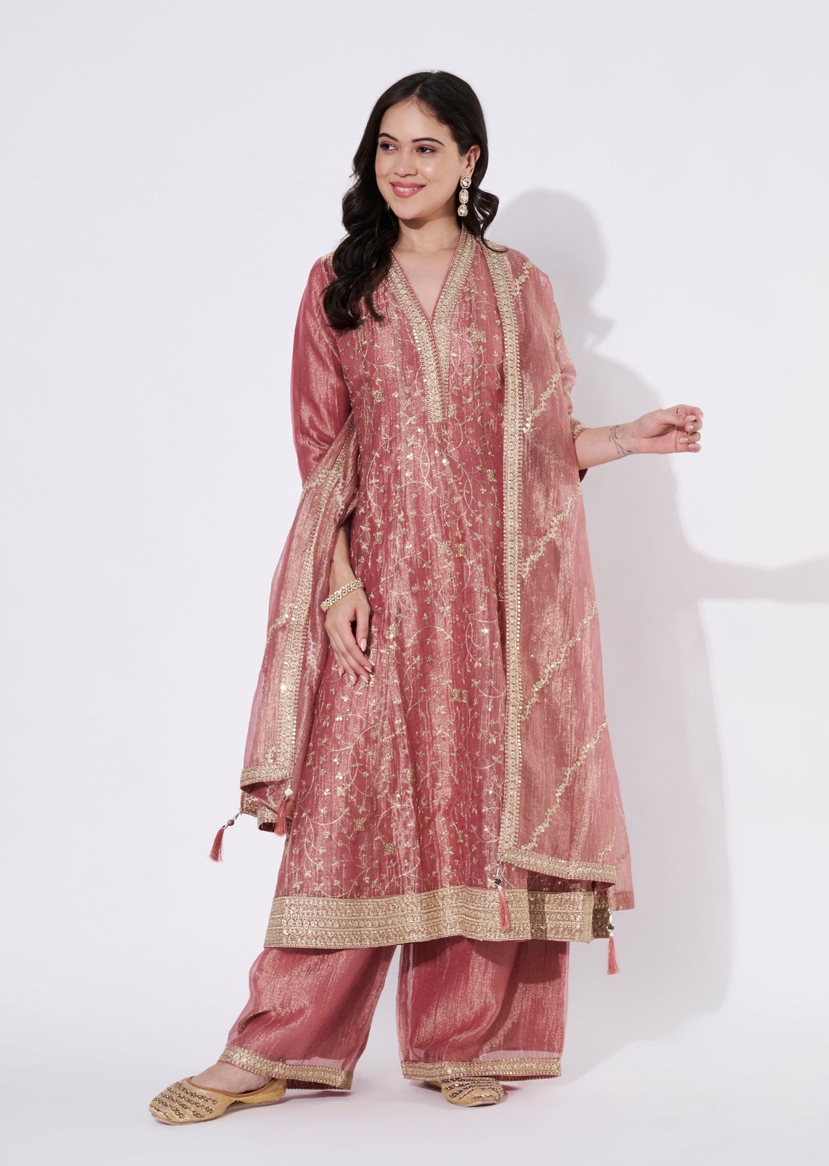 Onion Pink Tissue Anarkali Suit