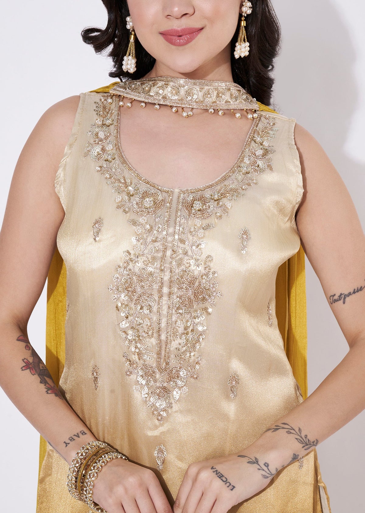 Yellow Tissue Sharara Set