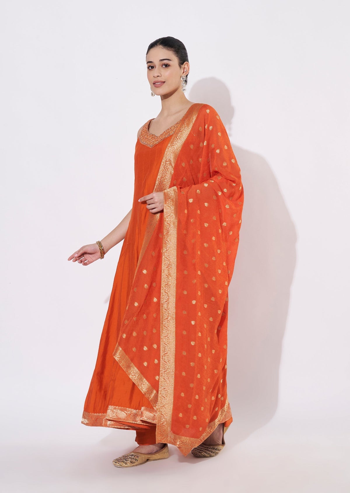 Orange Silk Anarkali Suit