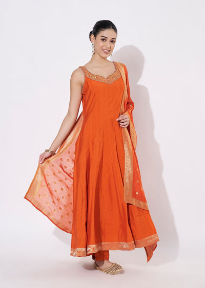 Orange Silk Anarkali Suit