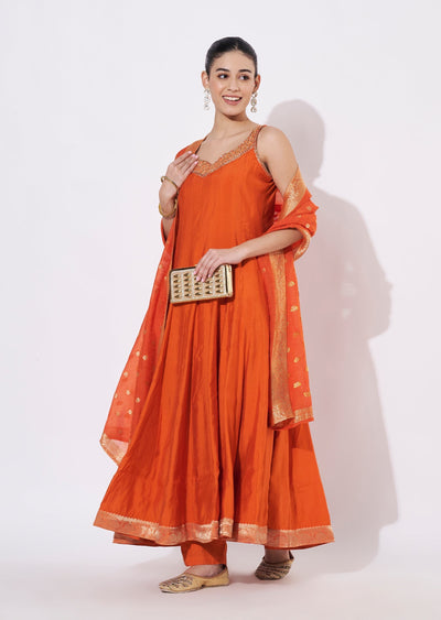 Orange Silk Anarkali Suit