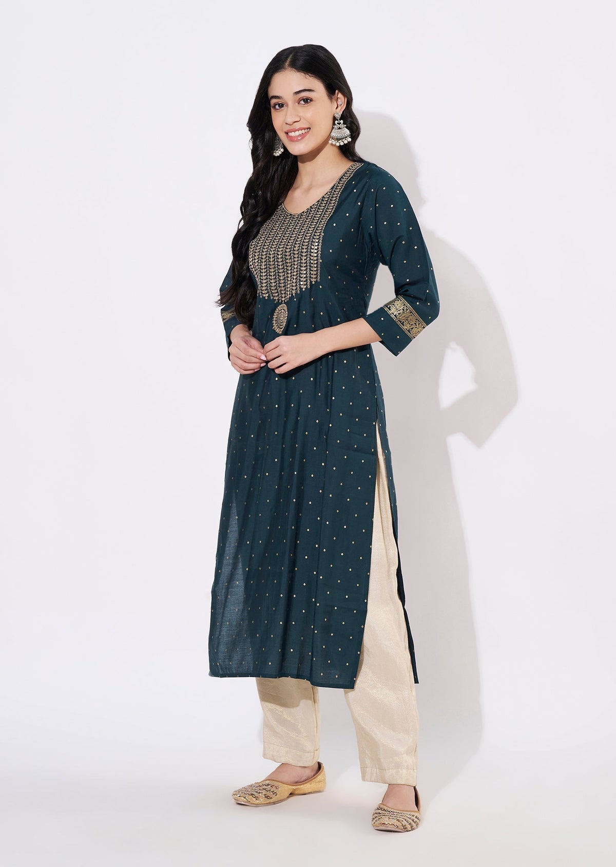 Green Muslin Straight cut Kurti