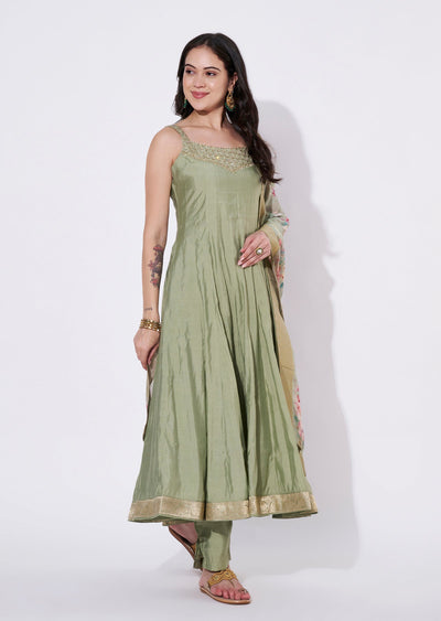 Dusty Green Silk Anarkali Suit