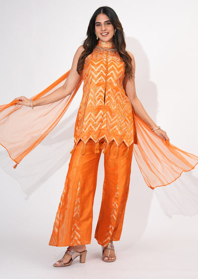 Orange Tissue Sharara Set