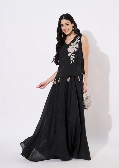 Black Mul Chanderi Long Kurti