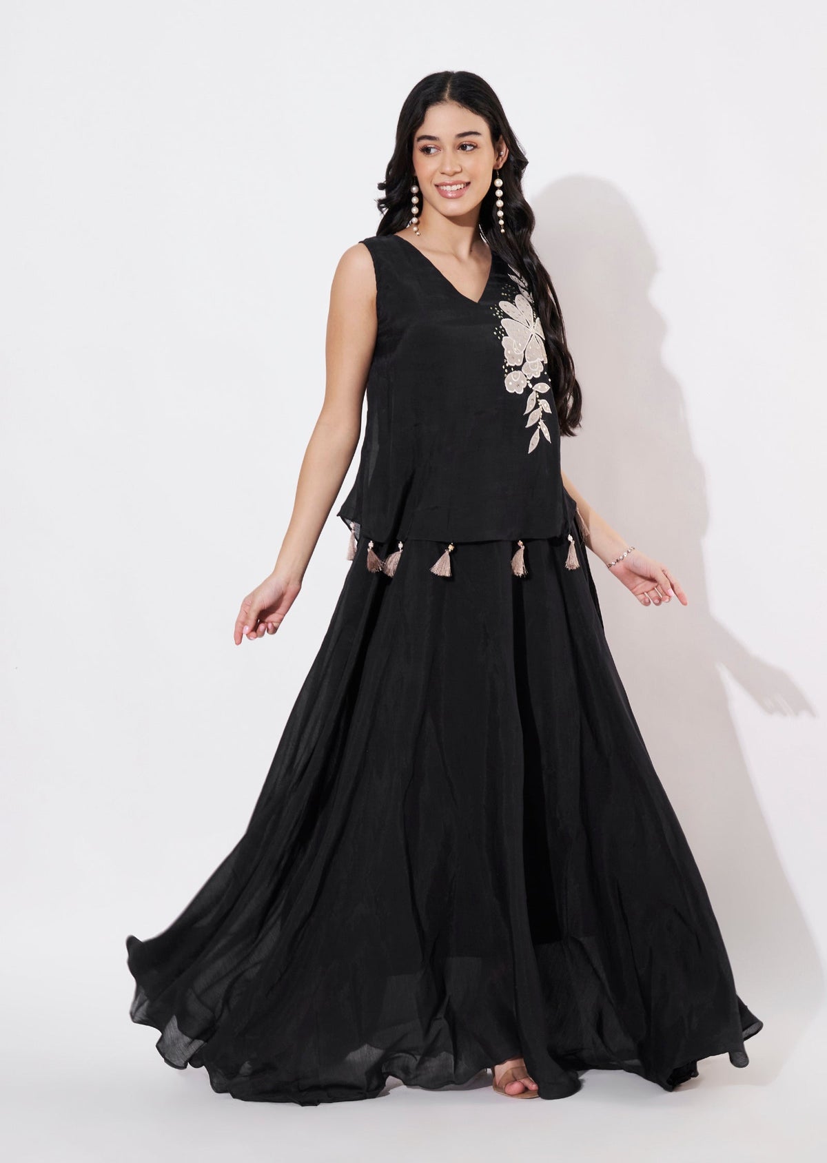 Black Mul Chanderi Long Kurti