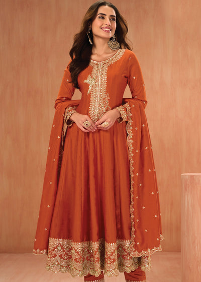 Orange Silk Anarkali suit