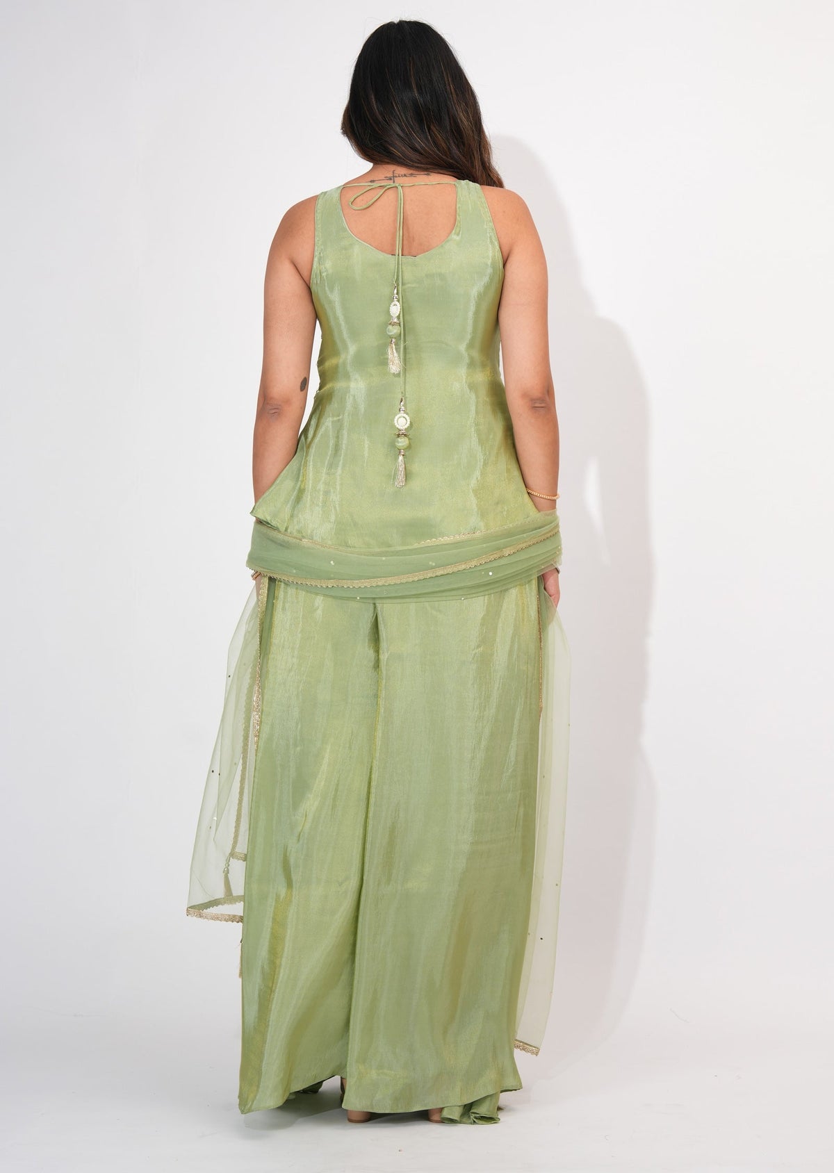 Dusty Green Tissue Sharara Set