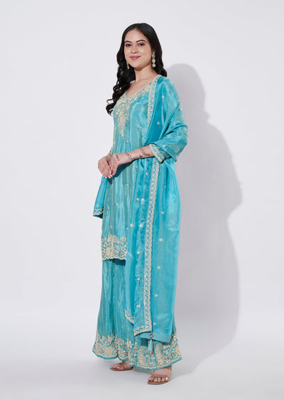 Light Blue Tissue Sharara Set