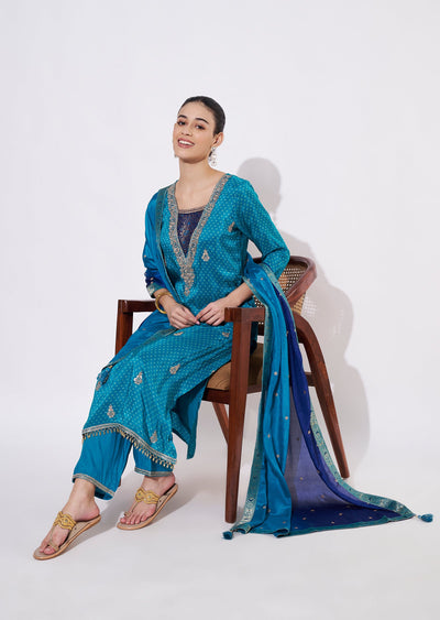 Rama Blue Silk Straight cut suit
