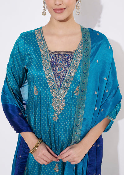 Rama Blue Silk Straight cut suit