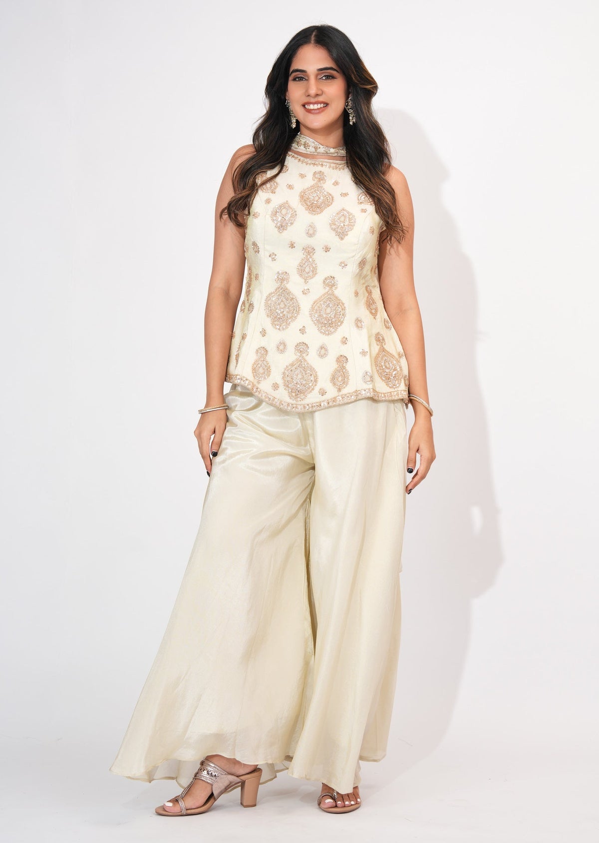 Cream Tissue Sharara Set