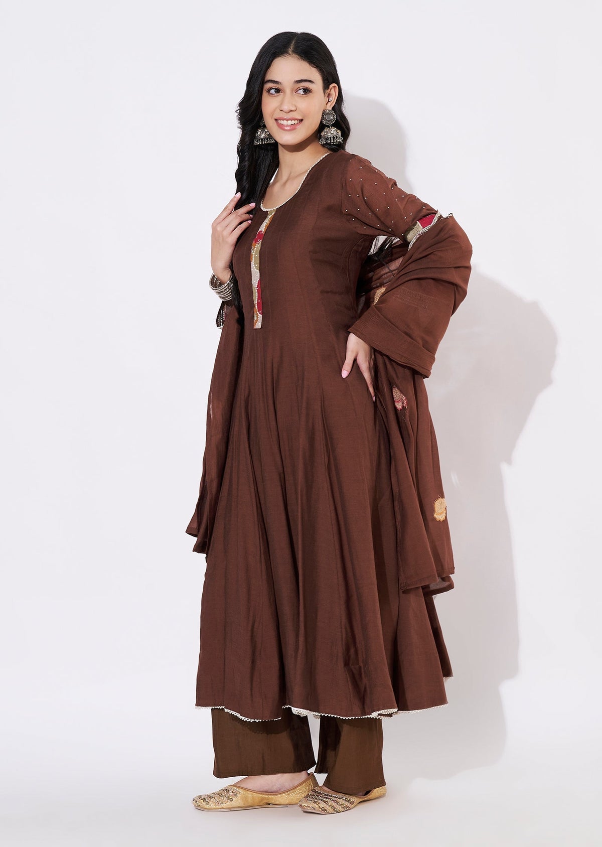 Brown Gold Anarkali Suit