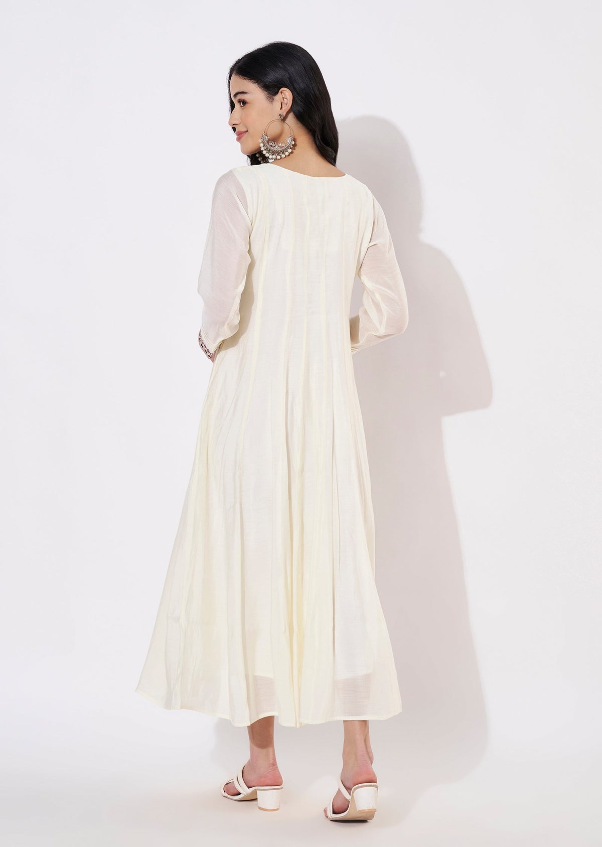 Cream Mul Chanderi Frock style kurti