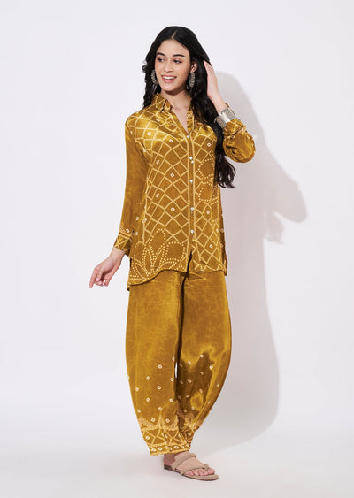 Dark Mustard Crepe Fusion wear kurti