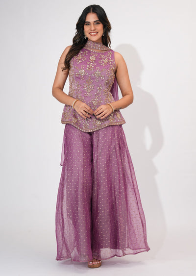 Purple Tissue Sharara Set