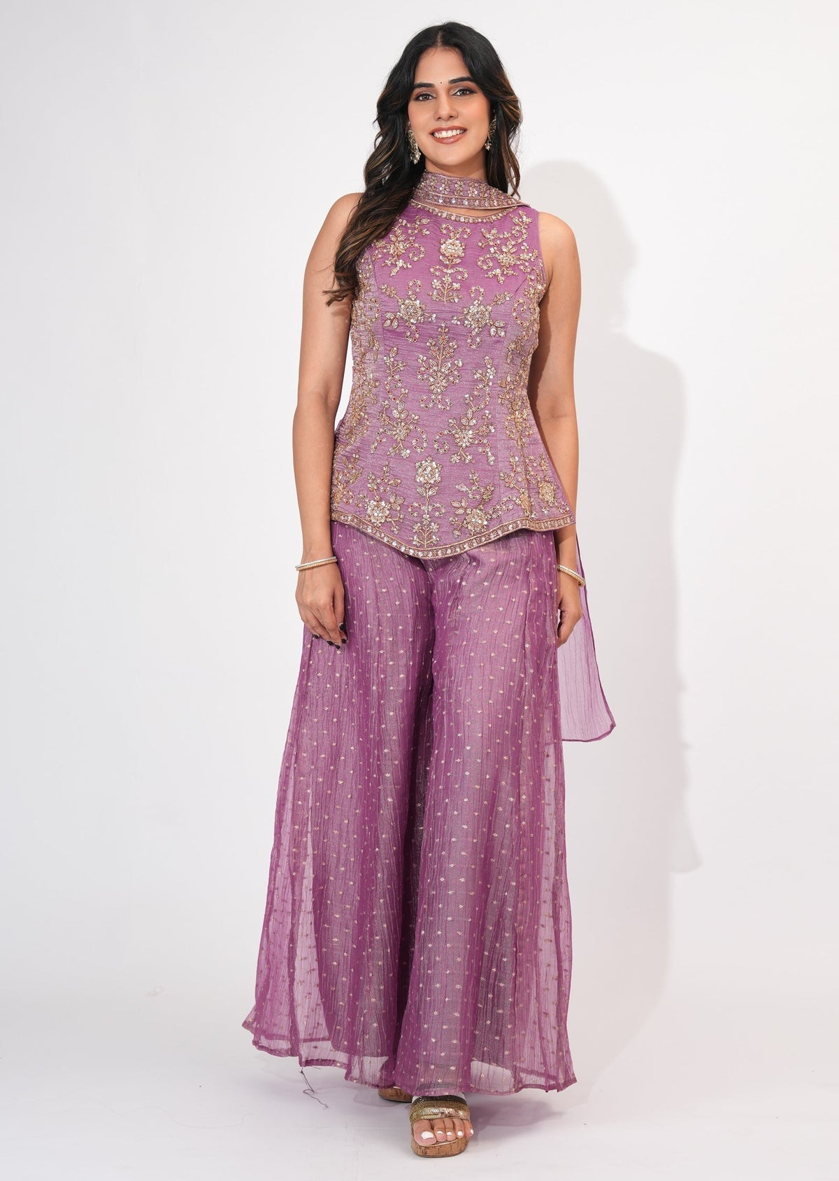 Purple Tissue Sharara Set