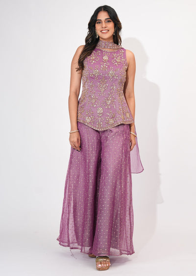 Purple Tissue Sharara Set