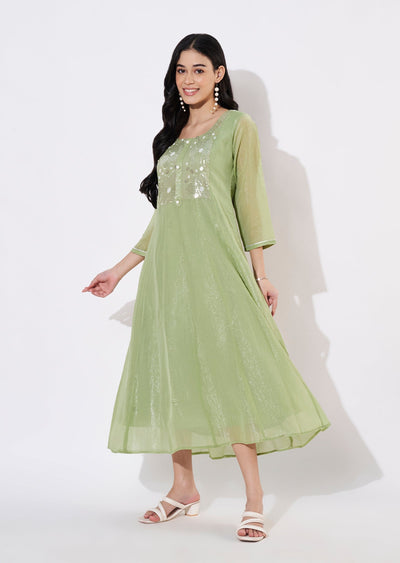 Pista Green Salsa Frock style kurti