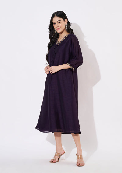 Dark Purple Vichitra Silk Frock style kurti