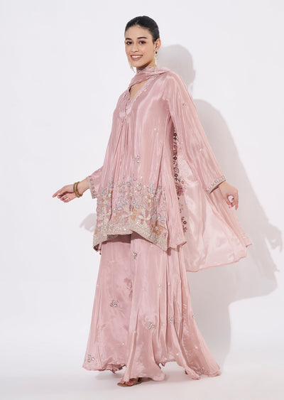 Onion Pink Chinnon Sharara Set