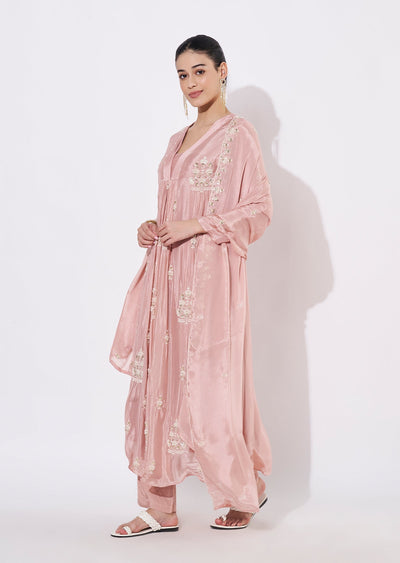 Peach Chinnon Anarkali Suit