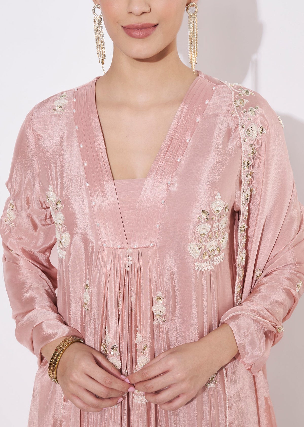 Peach Chinnon Anarkali Suit