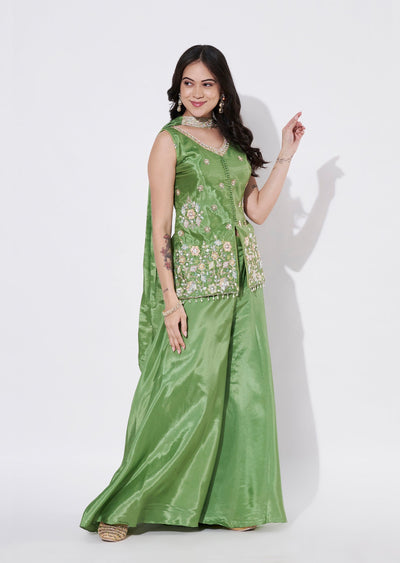 Green Tissue Sharara Set
