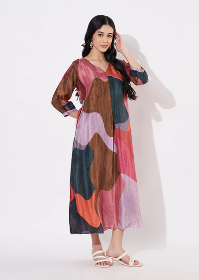 Multi Dola Silk Frock style kurti