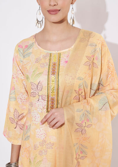 Yellow Linen Coton Straight cut suit