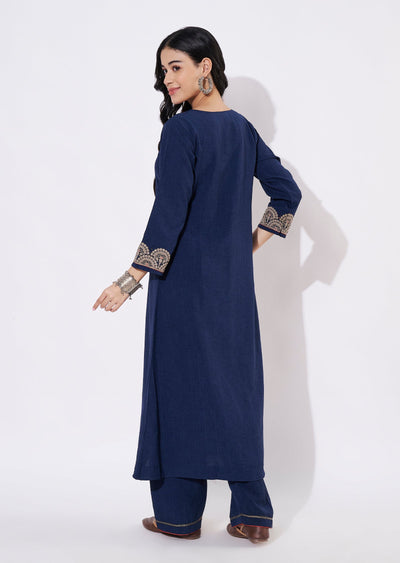 Navy Blue Gold Fusion wear kurti