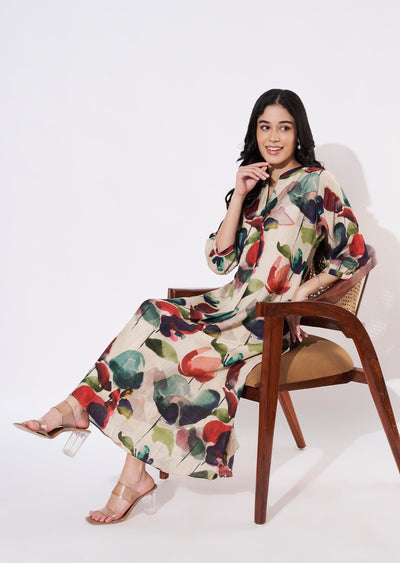 Mehndi Green Linen Silk Frock style kurti