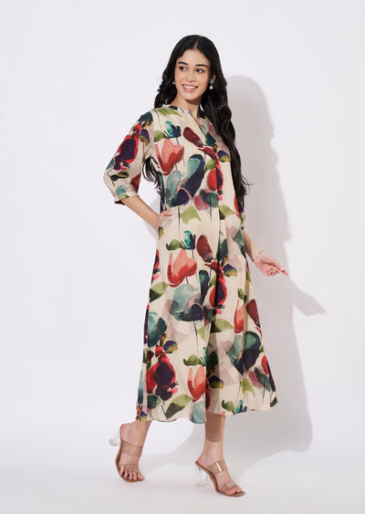 Mehndi Green Linen Silk Frock style kurti
