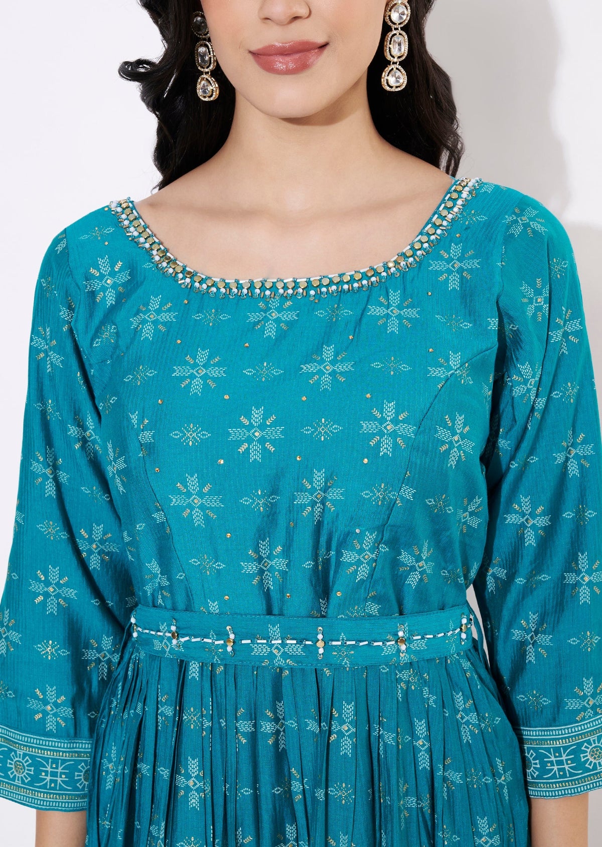 Rama Blue Gold Long Kurti