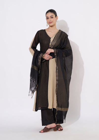 Black Mul Chanderi Anarkali Suit