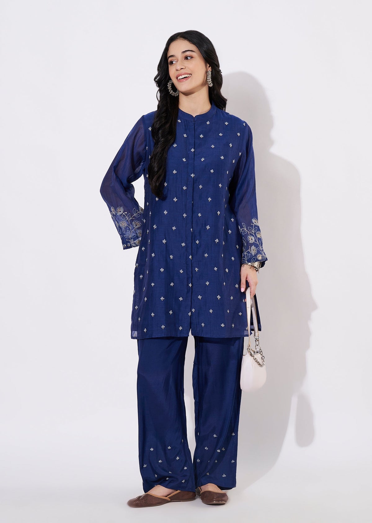 Navy Blue Chanderi Fusion wear kurti